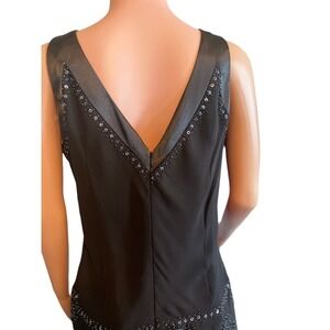 R&M Richards Black Beaded Shift Dress 16 Petite Plus Size Sleeveless Midi Party